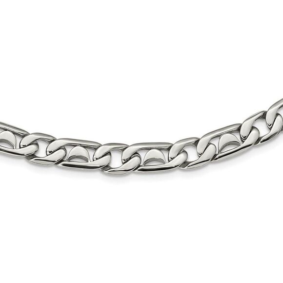 Men's 9mm Stainless Steel Fancy Curb Chain Necklace, 24 Inch - Picture 2 of 8